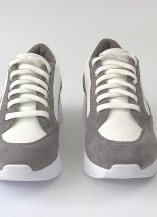 Серо белые кроссовки кожаные кеды женская обувь больших размеров 40-44 cosmo shoes ada rumiya grey bs3 фото