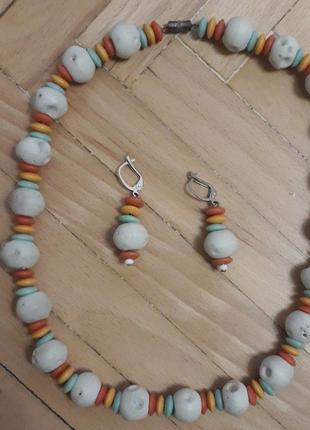 Набор серьги и колье из камней