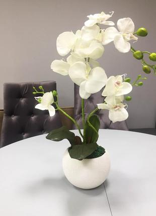 Декор для мебели - орхидея для интерьера искусственная средня белая 55-65 см.декор для дома и офиса