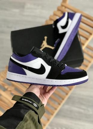 Женские кроссовки nike air jordan 1 low white black purple 36-37-38-39-40-41