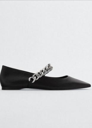Zara original кожаные балетки туфли лодочки квадратний носок