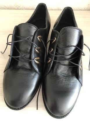 Кожаные туфли туфельки закрыты на шнурках на низком каблуке3 фото