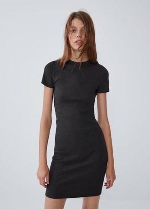 Трикотажное платье графитового цвета zara3 фото