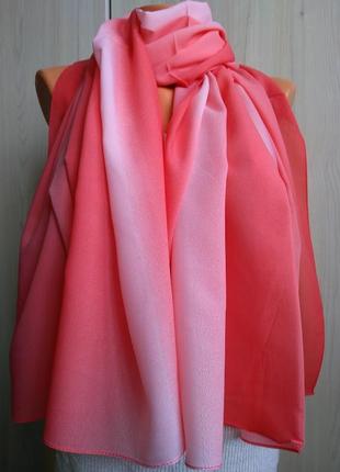 Нежный шифоновый турецкий шарф палантин весна лето, коралловый, в цветах1 фото