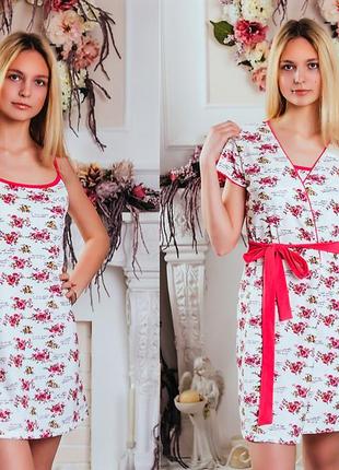 Набір жіночий сорочка і халат, бавовна, виробництво україна2 фото