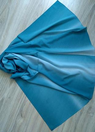 Нежный шифоновый турецкий шарф палантин весна лето, бирюзовый голубой, в цветах2 фото