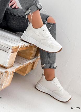 Білі шкіряні текстильні кросівки з сіткою в сітку на товстій високій підошві платформі10 фото