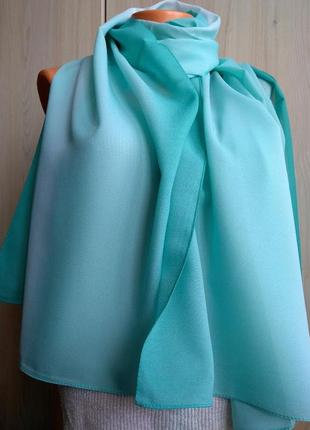 Нежный шифоновый турецкий шарф палантин весна лето, бирюзовый, в цветах