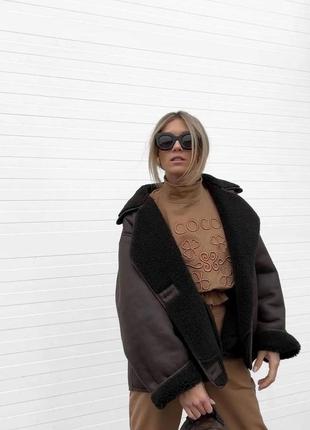 Женская укороченная дубленка, куртка авиатор,коричнева дублянка zara2 фото