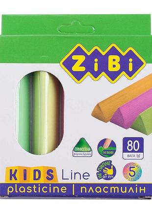 Пластилин 5 цветов, неон, 80 г, kids line, zb.6229