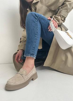 Стильные лоферы,туфли бежевые замшевые женские деми, демисезонные осенние, веснние,...