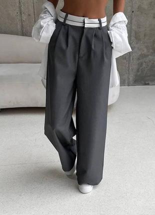 Штани палаццо брюки широкі пояс білий сірі графіт брюки