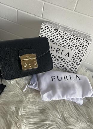 Женская кожаная черная сумка furla metropolis6 фото