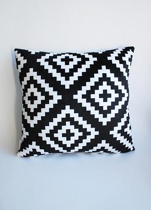 Набір декоративних подушок 2 шт, зелені подушки геометрія, чорно-білі-подушки