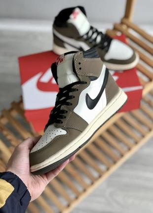 Мужские кроссовки nike air jordan 1 mid x travis scott brown white 42-43-447 фото