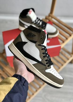 Мужские кроссовки nike air jordan 1 mid x travis scott brown white 42-43-445 фото