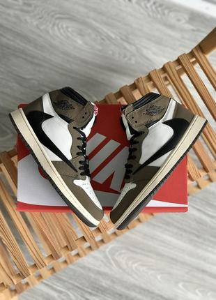 Мужские кроссовки nike air jordan 1 mid x travis scott brown white 42-43-449 фото