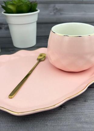 Керамічна чашка з блюдцем oyster рожева