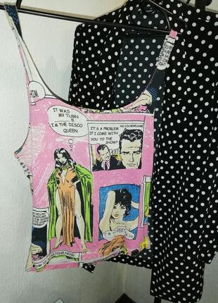 Майка принт комиксы розовый