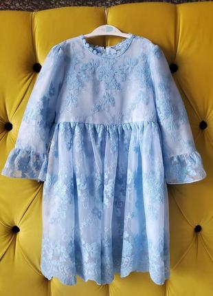 Гарна ніжна легка мереживна блакитна сукня дитяча для дівчинки 3 4 5 6 7 8 років 98 104 110 116 122 128 134 святкова мереживна3 фото