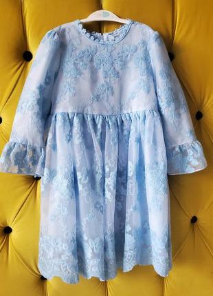 Гарна ніжна легка мереживна блакитна сукня дитяча для дівчинки 3 4 5 6 7 8 років 98 104 110 116 122 128 134 святкова мереживна5 фото