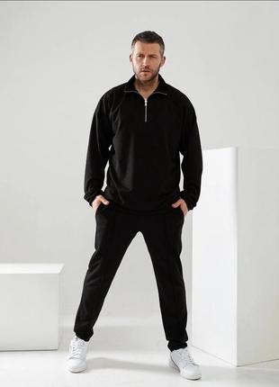 Мужской спортивный костюм черного цвета на короткой молнии, м-xl размеры