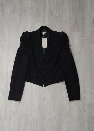 Новый жакет пиджак укороченный черный с объемными рукавами