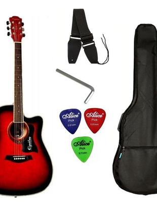 Набір акустична гітара equites eq905c rds 41 + чохол + ремінь + медіатори