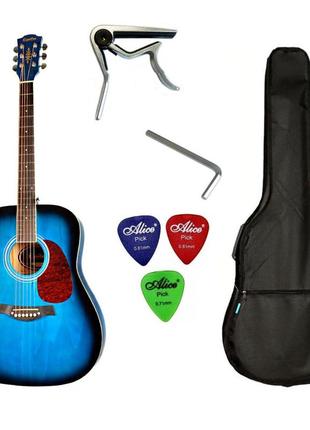 Набор гитара акустическая equites wkl 01 bls 41' + чехол + каподастр + медиаторы