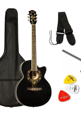 Набор акустическая гитара equites eq600c/bk 38'' +чехол+ремень