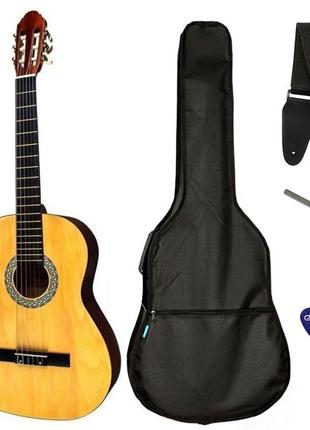 Набор гитара классическая bandes cg-851 n + чехол + ремень + медиаторы