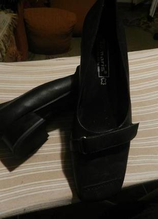 Кожаные,чёрные туфли с квадратным носом и липучками,одеты пару раз,tamaris1 фото