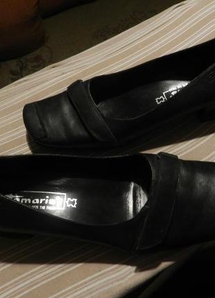 Кожаные,чёрные туфли с квадратным носом и липучками,одеты пару раз,tamaris2 фото