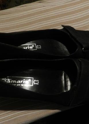 Кожаные,чёрные туфли с квадратным носом и липучками,одеты пару раз,tamaris6 фото