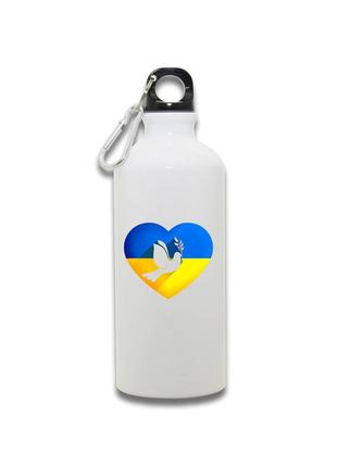 Фляга металева спортивна з карабіном голуб миру біла 650 мл