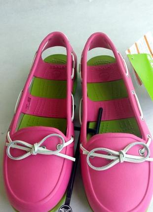 Женские топсайдеры crocs beach line boat shoe pink green3 фото