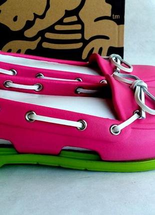 Женские топсайдеры crocs beach line boat shoe pink green1 фото