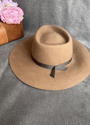 Капелюх шляпа федора вовна шерсть шоколад коричневий кемел4 фото