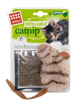 Іграшка для котів gigwi мишка з котячою м'ятою catnip котяча м'ята 10 см коричневий (75018)1 фото