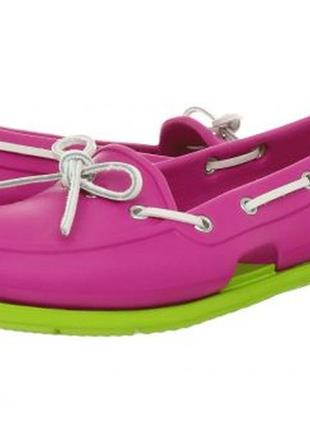 Женские топсайдеры crocs beach line boat shoe pink green8 фото