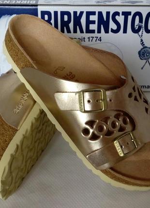 Ортопедические сандалии birkenstock  bellary aus echt leder in metallic gold1 фото