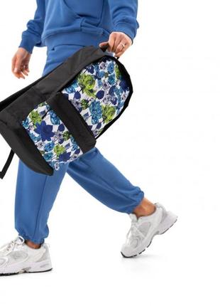 Рюкзак жіночий міський зі щільної тканини оксфорд принт лісовий колір різнобарвний квітковий чорний