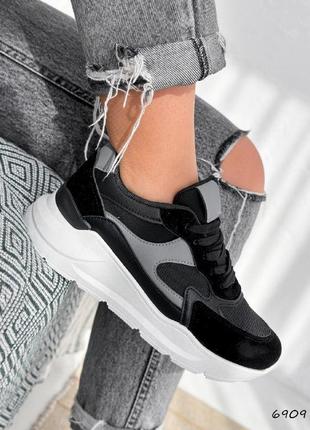 Стильні спортивні кросівки жіночі flam чорні + сірий