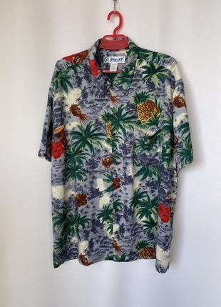 Гавайка рубашка тенниска ананасы пальмы вискоза гавайский принт6 фото