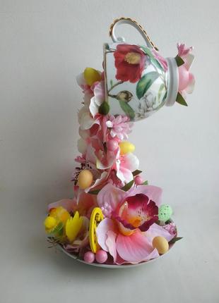 Сувенір декор паряща чашка квіти подарунок статуетка пасха великдень сувенир статуэтка поларок цветы4 фото