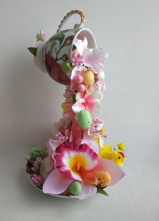Сувенір декор паряща чашка квіти подарунок статуетка пасха великдень сувенир статуэтка поларок цветы6 фото