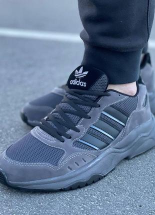 Мужские темно серые кроссовки на весну adidas 🆕 адидас в сетку