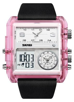 Спортивные мужские часы skmei 2020pk pink-transparent водостойкие наручные кварцевые