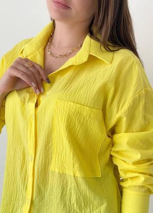 Жовта сорочка рубашка жатка з довгим рукавом