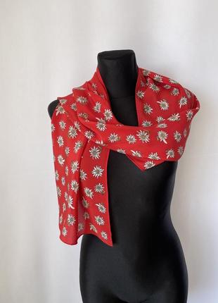Шелковый шарф красный баварский альпийский дирндль 150 х 36 длинный шарфик с цветами в народном стиле